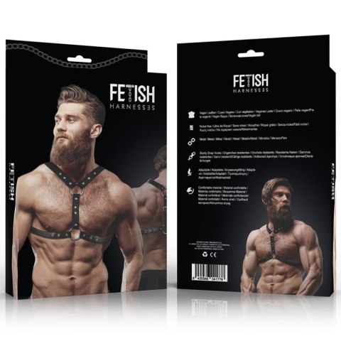 Fetish Submissive Attitude - Uprząż piersiowa męska z eko-skory, podwojne wsparcie