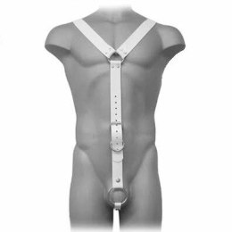 Svenjoyment Skorzana Uprząż Męska Biała, Regulowana S-XL