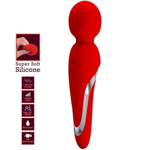 Pretty Love Walter Masażer Silikonowy Czerwony, 7 Trybow, USB