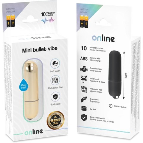 ONLINE Mini Bullet Vibe Złoty - kompaktowy model 10 trybow wibracji
