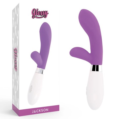 Glossy Jackson Violet - silikonowy masażer krolik, 10 trybow, 12 cm