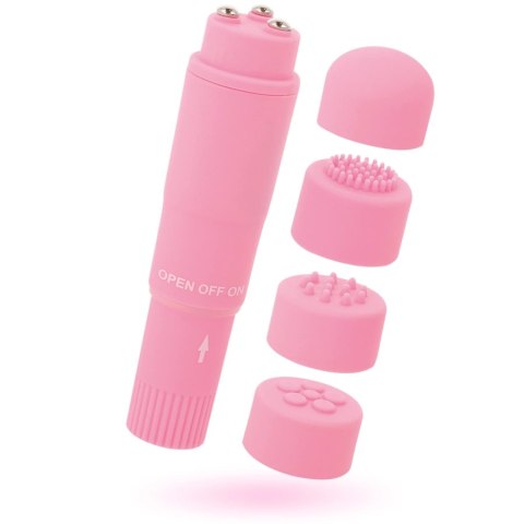 Glossy Kurt Mini Masażer Kieszonkowy Rożowy 4 Głowice ABS 10,7cm