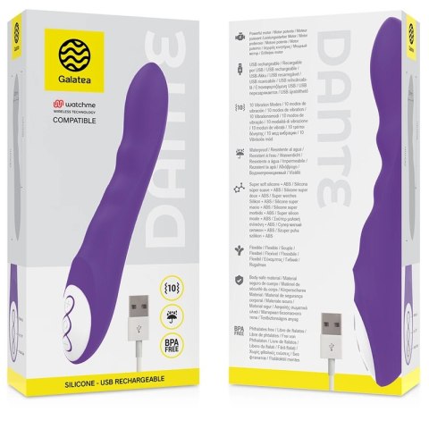 Galatea Dante Lilac - Wibrator silikonowy, 10 trybow, Watchme, 21 cm