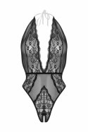 Obsessive Dina koronkowy body halter z odkrytym krokiem czarny