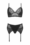 Obsessive Sanne komplet 3-częściowy czarny z motywem animal print