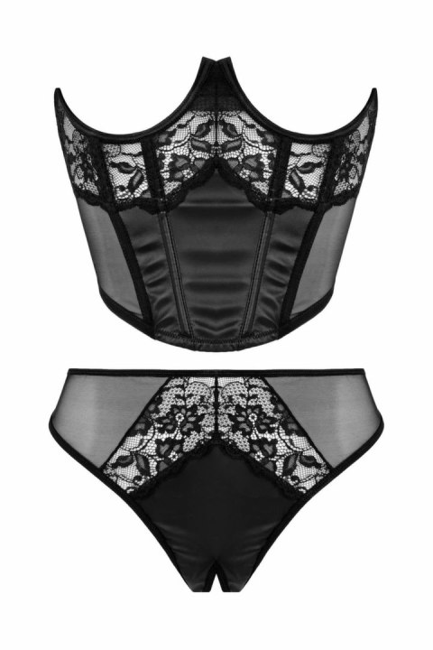 Obsessive Tiara gorset open cup i stringi, czarny, koronka, S/M Obsessive Tiara gorset open cup i stringi, czarny, koronka, S/M