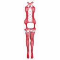 Passion Jasmina Bodystocking Czerwony - Elastyczny Stroj z Szelkami