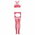 Passion Jasmina Bodystocking Czerwony - Elastyczny Stroj z Szelkami