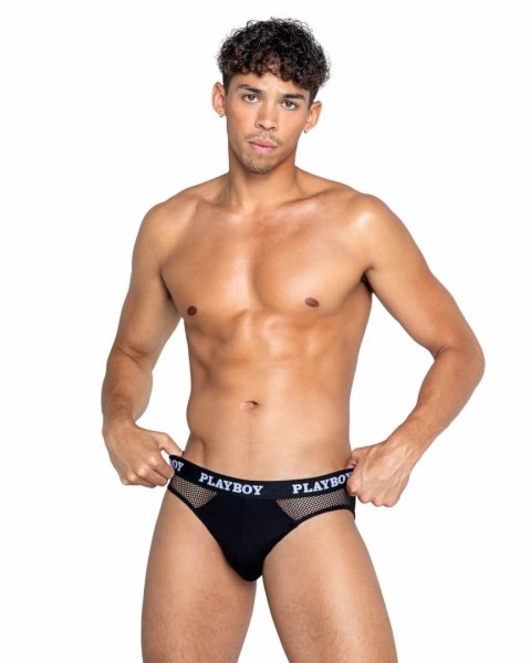 Playboy Lingerie Mens Dark Room Briefs czarne slipy z nadrukiem Playboy Lingerie Mens Dark Room Briefs czarne slipy z nadrukiem