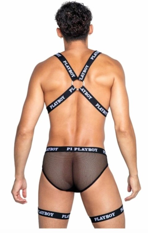 Playboy Lingerie Mens Dark Room Set z Szelkami i Siateczką, Czarny Playboy Lingerie Mens Dark Room Set z Szelkami i Siateczką, Czarny