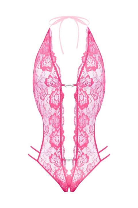 Renee koronkowe body z otwartym krokiem rożowe ozdobne paski Renee koronkowe body z otwartym krokiem rożowe ozdobne paski