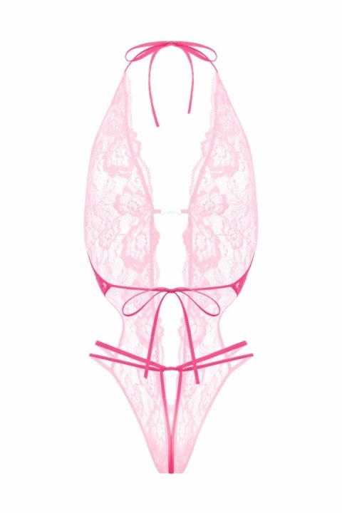 Renee koronkowe body z otwartym krokiem rożowe ozdobne paski Renee koronkowe body z otwartym krokiem rożowe ozdobne paski