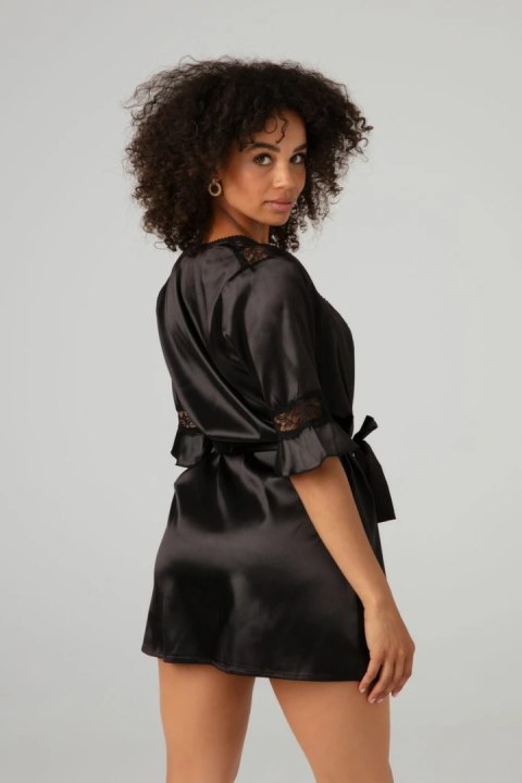 Sensuality Kimono krotki satynowy szlafrok z koronką czarny Sensuality Kimono krotki satynowy szlafrok z koronką czarny