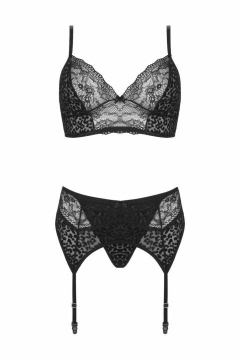 Vixen Sanne 3-częściowy komplet bielizny czarny animal print S/M Vixen Sanne 3-częściowy komplet bielizny czarny animal print S/M