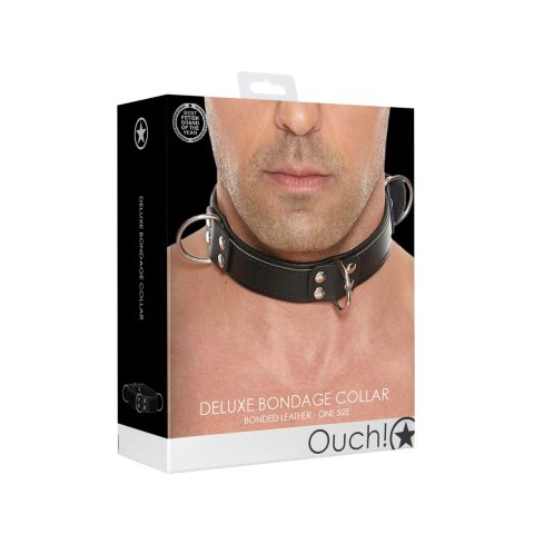 Ouch! Deluxe 3 Uprząż z obrożą, regulowana, skora i stal, czarna Ouch! Deluxe 3 Uprząż z obrożą, regulowana, skora i stal, czarna