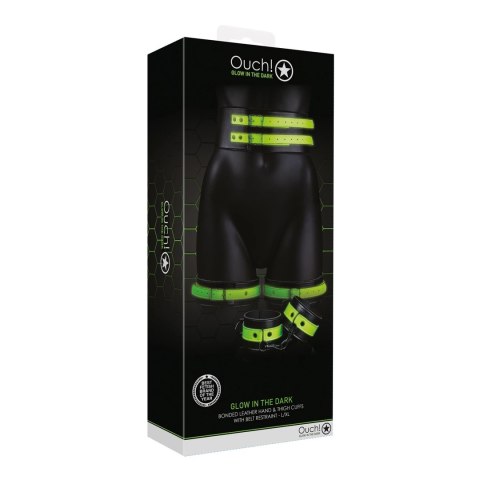Ouch! Glow in the Dark L/XL - kajdanki na uda z paskiem, fluorescencyjne Ouch! Glow in the Dark L/XL - kajdanki na uda z paskiem, fluorescencyjne