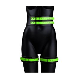 Ouch! Glow in the Dark kajdanki na uda z paskiem S/M, świecące, zielone