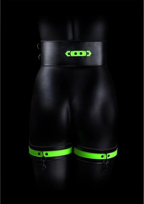 Ouch! Glow in the Dark kajdanki na uda z paskiem S/M, świecące, zielone Ouch! Glow in the Dark kajdanki na uda z paskiem S/M, świecące, zielone
