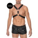 Ouch! Skorzana uprząż L/XL - model z 4 O-ringami, czarna