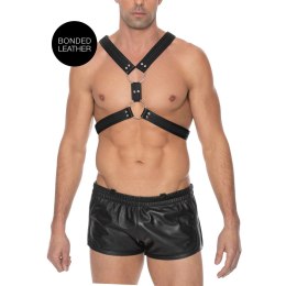 Ouch! Skorzana uprząż L/XL - model z 4 O-ringami, czarna