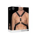 Ouch! Skorzana uprząż L/XL - model z 4 O-ringami, czarna