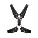 Ouch! Skorzana uprząż L/XL - model z 4 O-ringami, czarna
