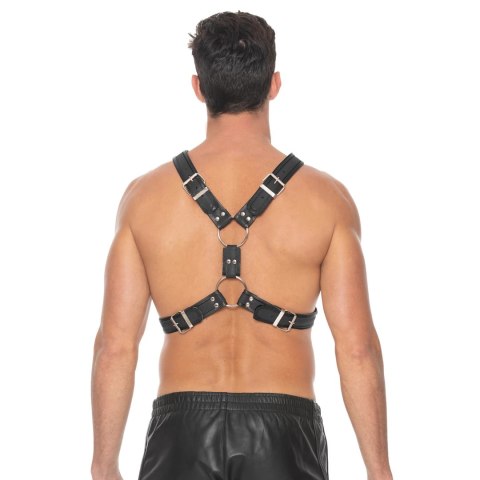 Ouch! Skorzana uprząż L/XL - model z 4 O-ringami, czarna Ouch! Skorzana uprząż L/XL - model z 4 O-ringami, czarna