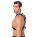 Ouch! Skorzana uprząż L/XL - model z 4 O-ringami, czarna