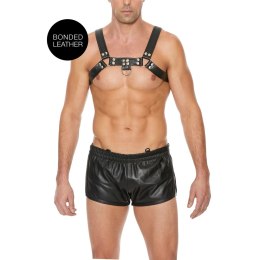 Ouch! Skorzana uprząż z klamrami L/XL - czarna, regulowana