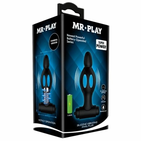 MR PLAY silikonowy korek z wibracją, 10 trybow, czarny, 11,8 cm