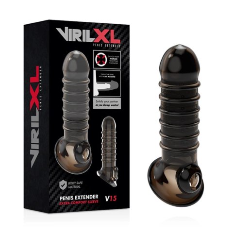 VirilXL V15 Czarny - Nakładka Powiększająca, Teksturowana, TPE, 13,5 cm