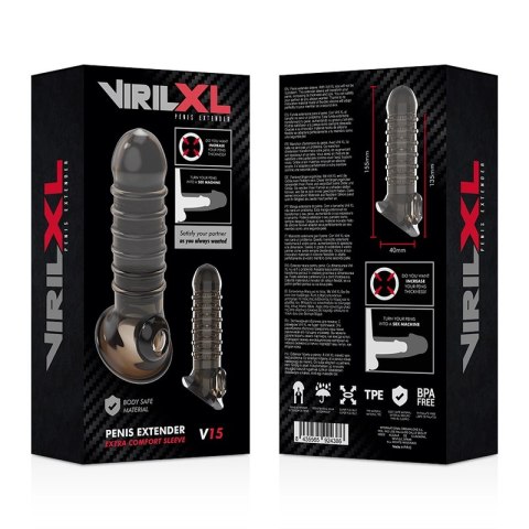 VirilXL V15 Czarny - Nakładka Powiększająca, Teksturowana, TPE, 13,5 cm