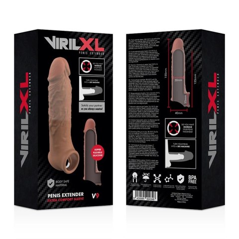 VirilXL V9 brązowy rękaw silikonowy do zwiększania obwodu 13,5 cm
