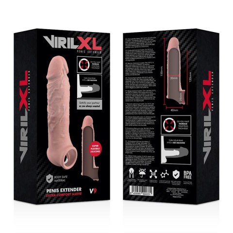 VirilXL V9 - elastyczny rękaw silikonowy do przedłużania, naturalny kolor
