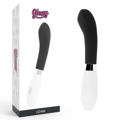 Glossy John Czarny - Wibrator silikonowy, 10 trybow, wodoodporny, 12 cm