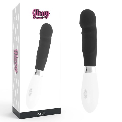Glossy Paul czarny - wibrujący model silikonowy, 10 trybow, 12 cm