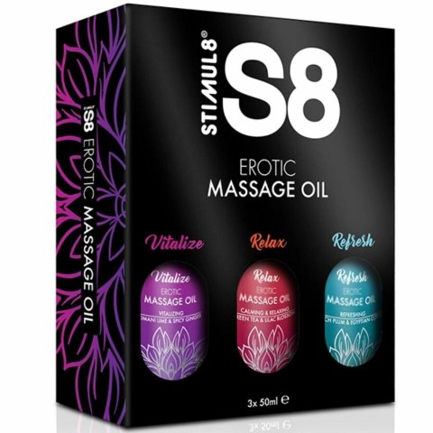 S8 Zestaw Olejkow do Masażu 3x50ml - Jojoba, Migdał, Sezam, 3 Aromaty