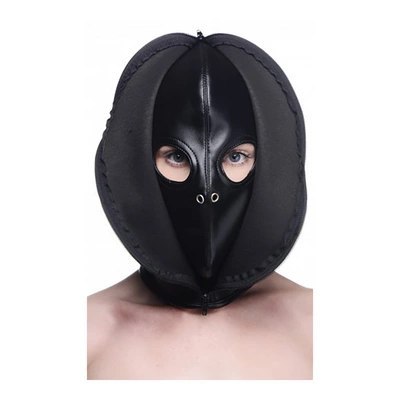 XR Brands Zip Front maska do bondage z zamkiem, regulowana, skora PU