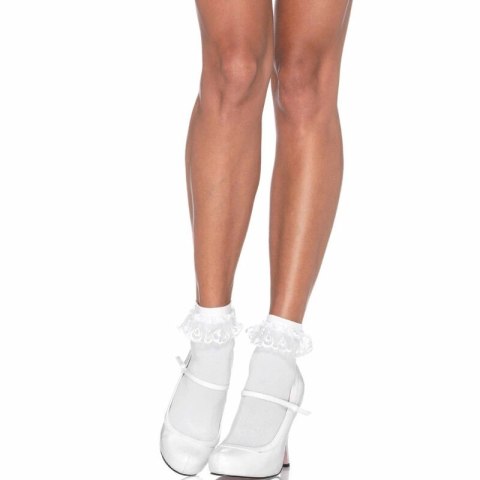 Leg Avenue Białe Skarpetki Koronkowe z Falbanką Nylon One Size