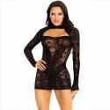 Leg Avenue Sukienka Mini Koronkowa Czarna z Długim Rękawem One Size