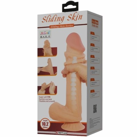 Pretty Love Sliding Skin 26 cm - model z przysawką, imitacja skory TPR