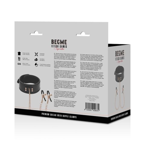 BEGME Black Edition kołnierz z neoprenu z łańcuszkiem i zaciskami, regulowany