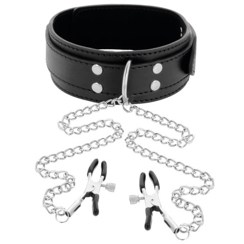 Darkness Collar z regulowanymi zaciskami na klipsy, czarny, uniwersalny