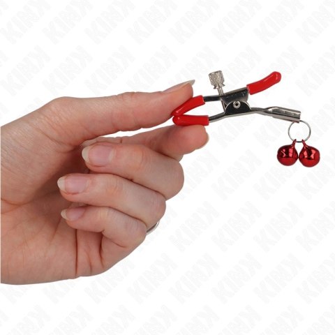 KINK Podwojny zacisk z łańcuszkiem czerwony 6 cm - regulowany metal