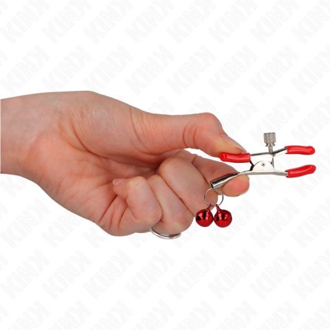 KINK Podwojny zacisk z łańcuszkiem czerwony 6 cm - regulowany metal