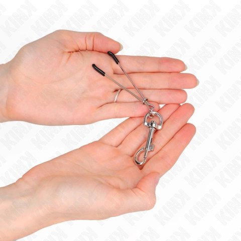 KINK Zacisk z Haczykiem na Sutki Srebrny 7 cm - Regulowany Metalowy