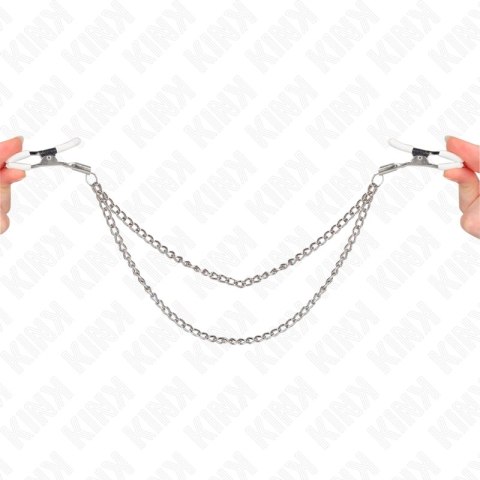 KINK Zaciski na sutki z podwojnym łańcuchem srebrnym 20/23 cm