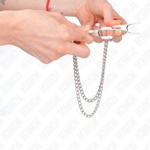 KINK Zaciski na sutki z podwojnym łańcuchem srebrnym 20/23 cm