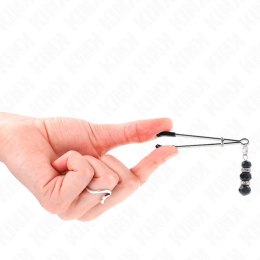 KINK Złote cienkie klipsy z czarnymi szklanymi koralikami 7 cm