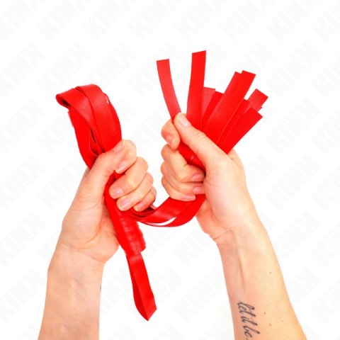 KINK Czerwony Bicz Skorzany Szeroki Ogon 48,5 cm - solidny uchwyt